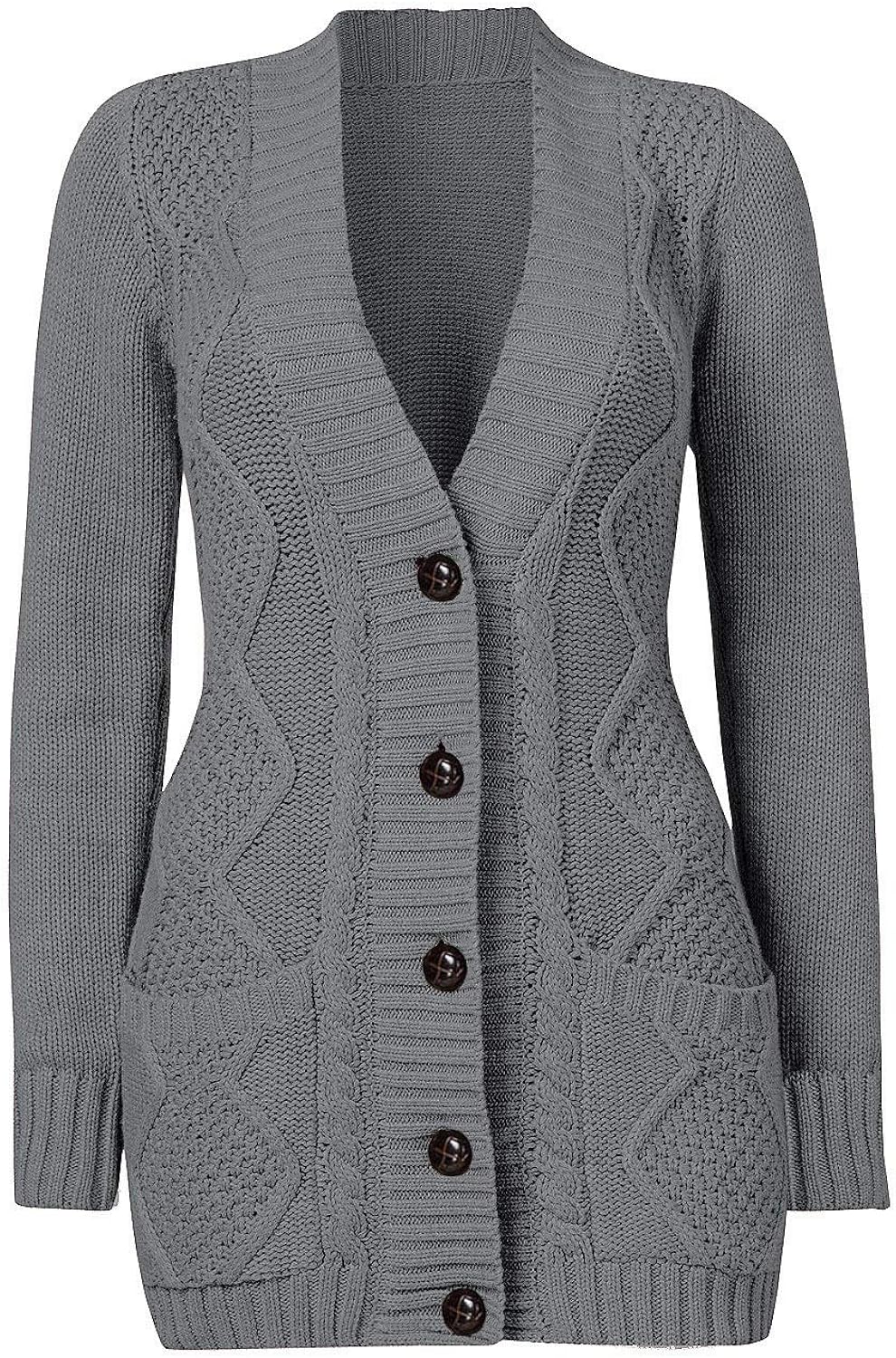 luvamia Womens Long Sleeve Open Front Buttons Cable Knit Pocket Sweater Cardigan at  Women’s Clothing store