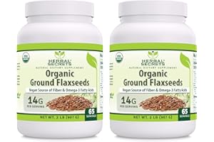 Herbal Secrets USDA Organic Ground Flaxseeds 2 Lbs Powder | 14 Grams Per Serving | 65 Servings | Excellent Vegan Source of Fiber & Omega -3 Fatty Acids | Non-GMO (2 Lb | 2 Pack)