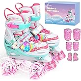 Sportneer Kids Roller Skates with Protective Gear Set, 4 Size Adjustable Girls Roller Skates with 8 Flash LED Wheels, Safe & Fun Skates for Toddlers Ages 3-12 Indoor Outdoor Use