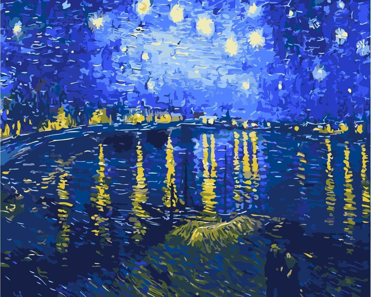 FramedPBN Paint By Number Kits After Vincent Van Gogh's Starry Night Over Rone 13.4" X17.3" (blue)