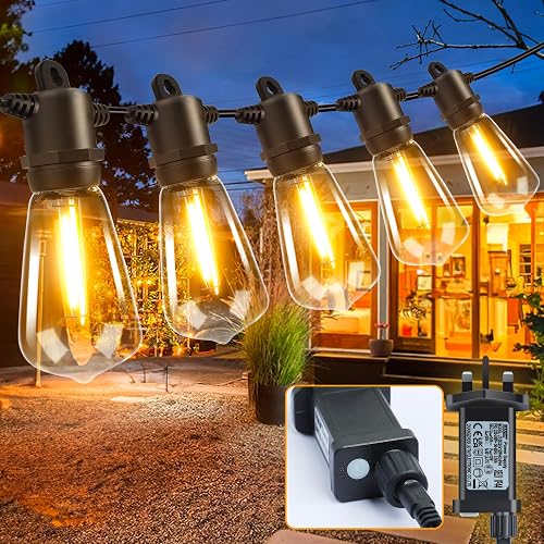 DSLebeen Festoon Lights Outdoor Garden: 48FT/15M ST38 LED String Lights Mains Powered with Timer Function, 19+1 Bulbs Connectable Decorative Warm White Lighting 2700K for Outside Patio Gazebo Porch