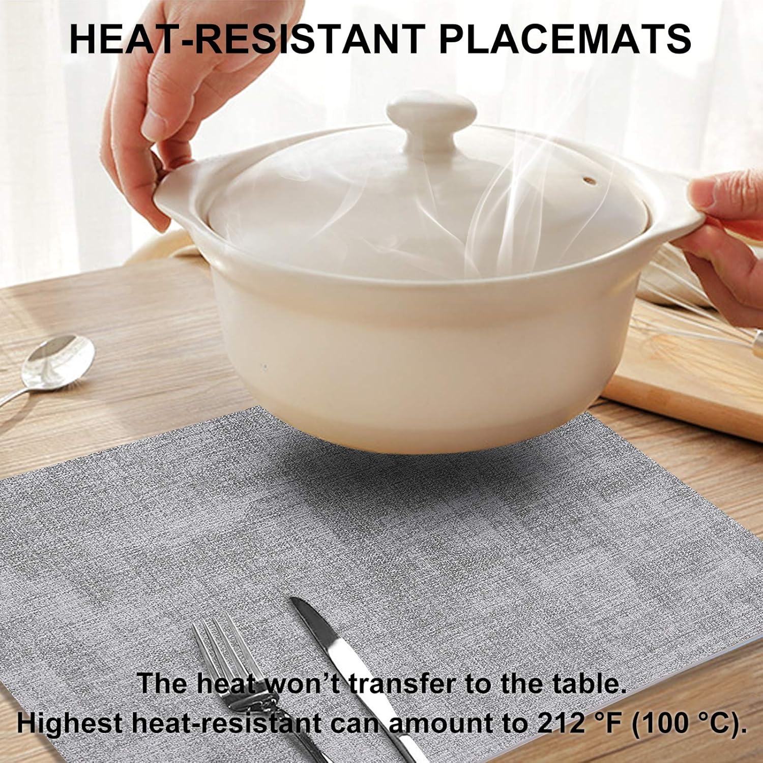 homing Faux Leather Heat Resistant Placemats Set of 6 – Waterproof Wipeable Place Mats for Dining Table, Easy to Clean Kitchen Light Grey Table Mats: Kitchen & Dining