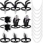 Yingzhao 20 Pcs 1920s Flapper Costume Headband Black Feather Headpiece 1920s Theme Party Accessories for Women