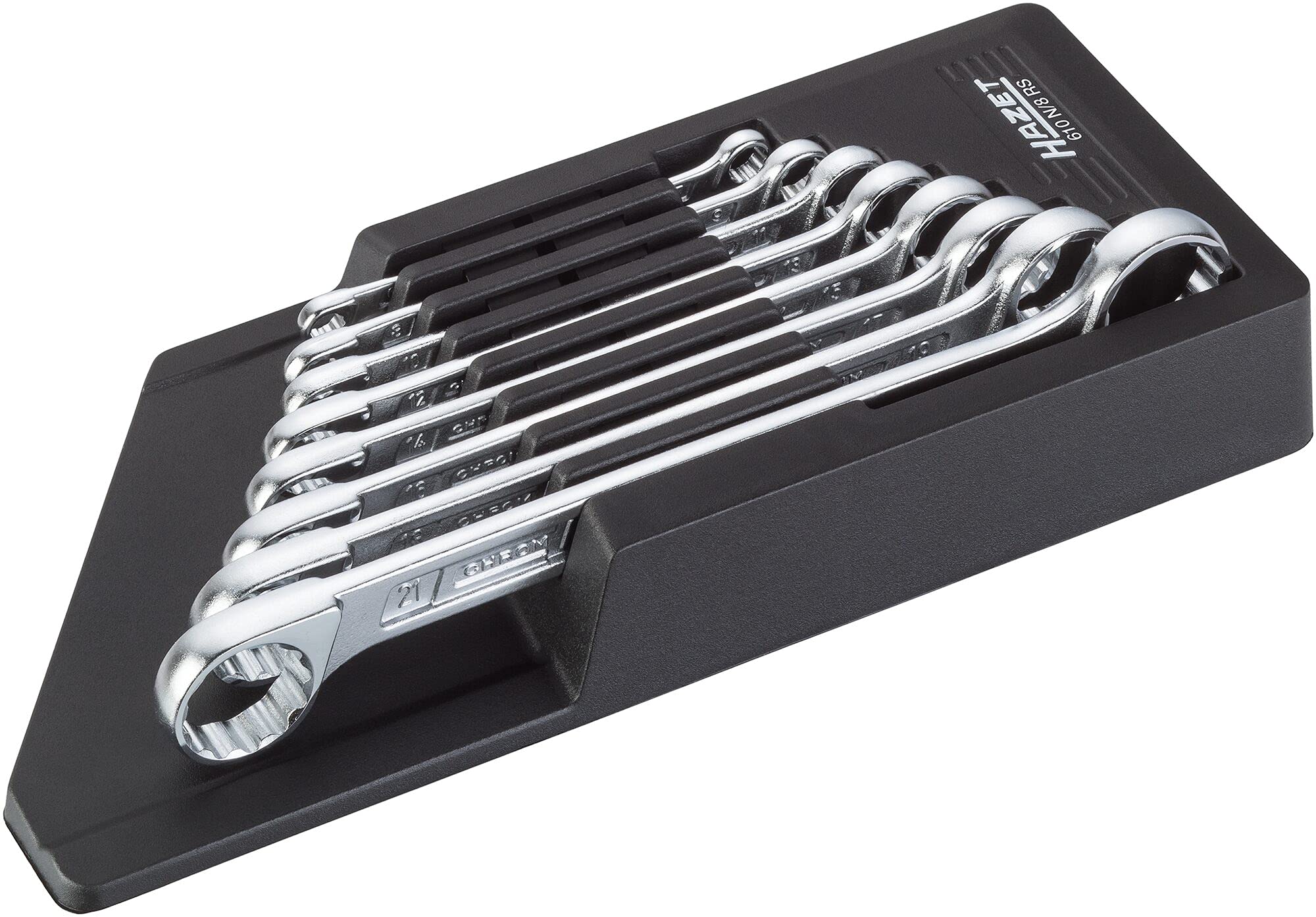 HAZET 610N/8RS 12-Point Traction Profile Polished Head Double Box-End Wrench Set - Chrome-Plated