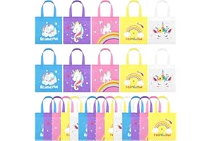 MIMIND 24 Pieces Rainbow Gift Bags Non-Woven Party Bags Unicorn Goodie Treat Candy Bags Reusable Party Favor Bags for Baby Shower, Birthday, Rainbow Party Supplies (7.8 x 7.8 Inches)