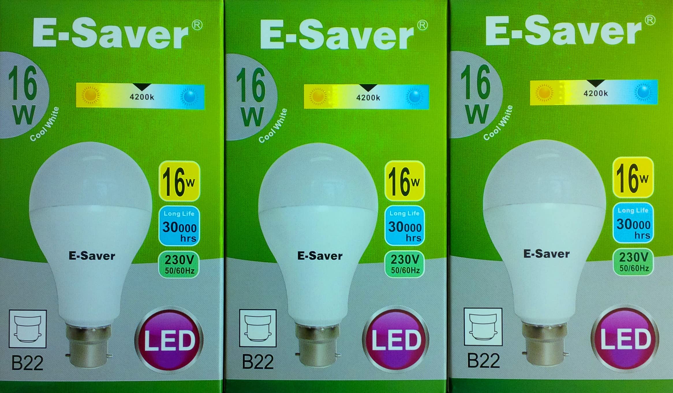 E-Saver - LED Standard GLS A60 (Globe) - Led Light Bulbs - 16w - (Pack of 3) - Cool White 4200k - Bayonet Light Bulb - (B22- B22d) (3 Pack)