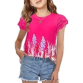 Arshiner Girls T Shirts Lace Petal Short Sleeves Kids Crewneck Casual Blouse Summer Tops Tees