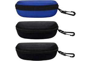 MOLSHINE 3 Pieces Portable Hard Shell Sunglasses Case, Zipper Eyewear Eyeglasses Case with Hook for Women Men Travel Sports