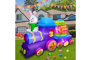 SEASONBLOW 8 FT Easter Inflatable Bunny Train with Egg Decorations Happy Easter Sign Decor for Yard Garden Lawn Indoors Outdoors Home Holiday