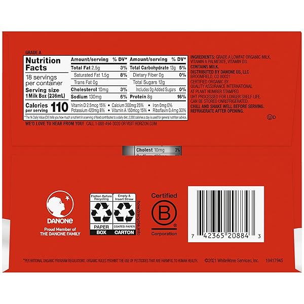 HORIZON ORGANIC SHELF STABLE 1% LOWFAT MILK BOXES, PACK OF 18 – 8G PROTEIN PER SERVING