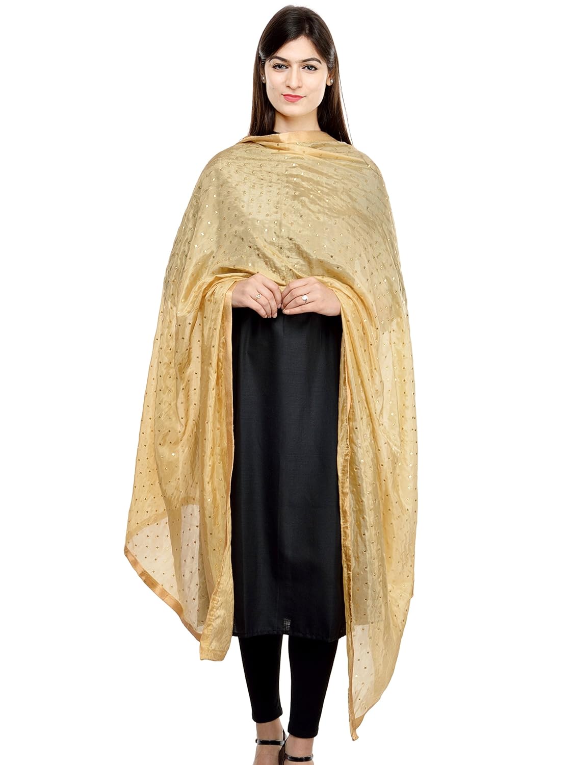 weavers villa women's embellished sequin lace work poly chiffon dupattas, stoles