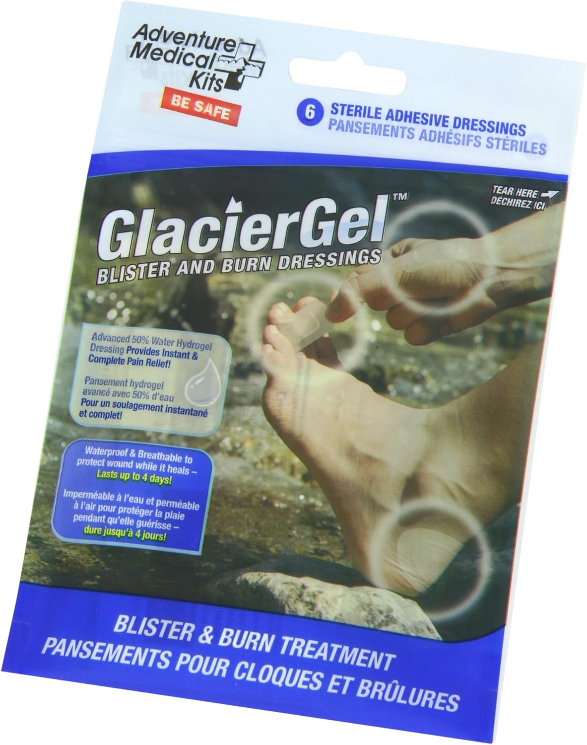 Adventure Medical Kits Glacier Gel Blister and Burn Dressing Foot Care 3 Lge Oval & 3 Med Rectangular Dressings Waterproof Breathable Instant Pain Relief Easy Application Super Thin Lasts 3-4 Days - Image 5