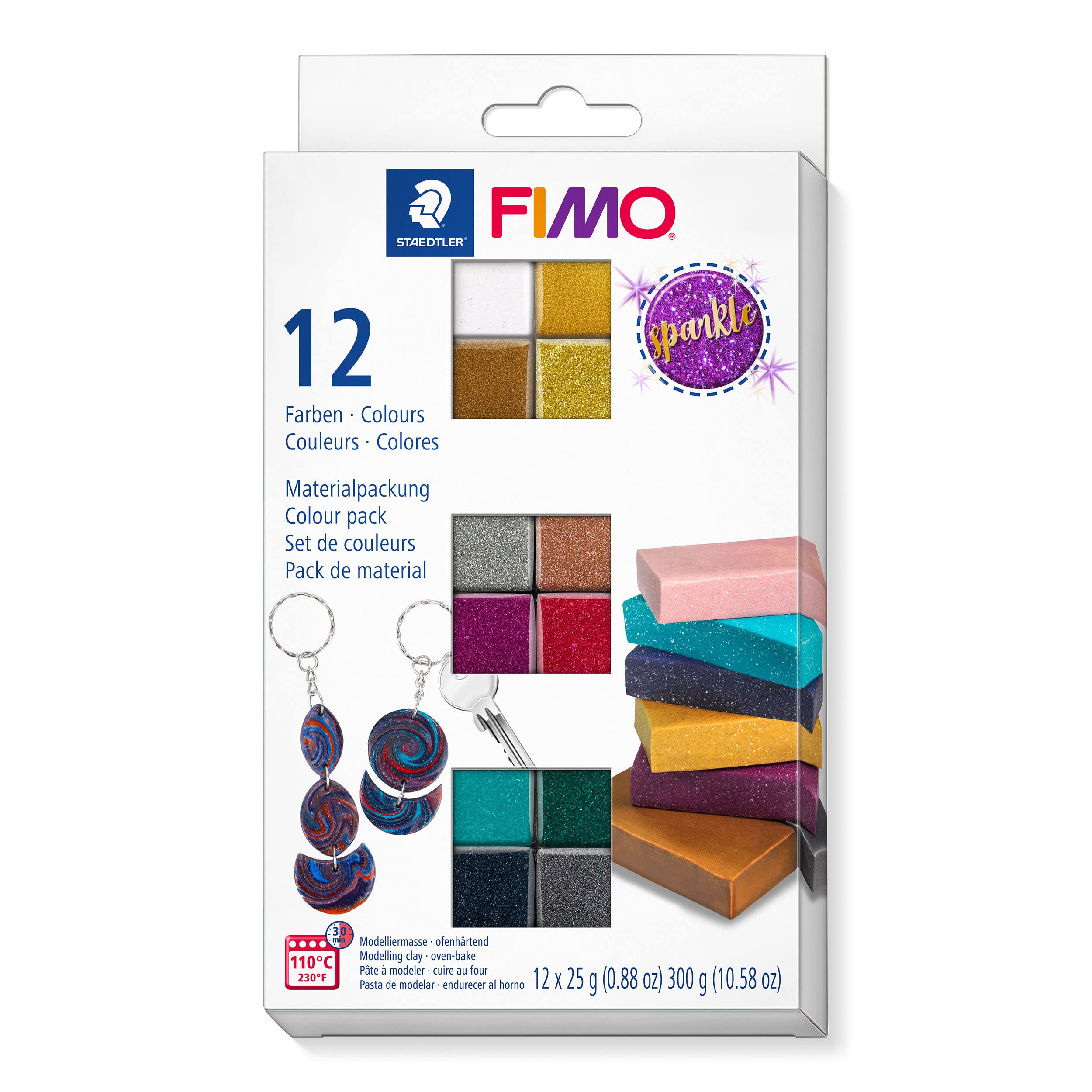 STAEDTLER Polymer Modelling Clay - FIMO Effect - Oven Bake Clay - Assorted Pack, Sparkle Colours - Pack of 12 x 25g, 8013 C12-4 — image 1