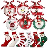 Suhine 6 Pairs Christmas Fuzzy Socks Ornaments Gift Xmas Fuzzy Socks for Women with Transparent Ball Christmas Stocking Stuffers Ornaments for Xmas Tree Decorations DIY Gift, 6 Styles
