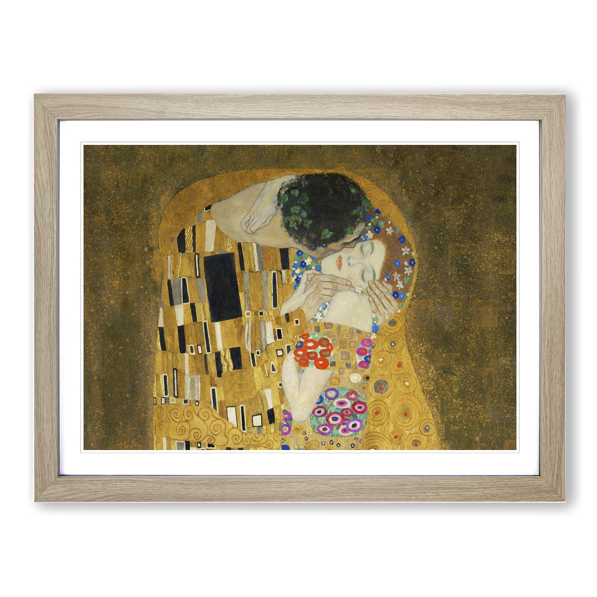 The Kiss Vol.4 By Gustav Klimt Classic Painting Framed Print | A3 Oak Framed Wall Art | Ready to Hang | Classic Historical Picture | Living Room Bedroom Lounge Office