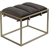 Cortesi Home Bourne Rectangular Ottoman 20" High Gray Velvet and Champagne Gold Metal