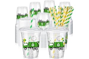 Domensi 50 Pcs Garbage Truck Birthday Party Plastic Cup 12 oz Garbage Car Thick Clear Cup Truck Mugs Trash Car Birthday Table Decorations Party Favor car Design