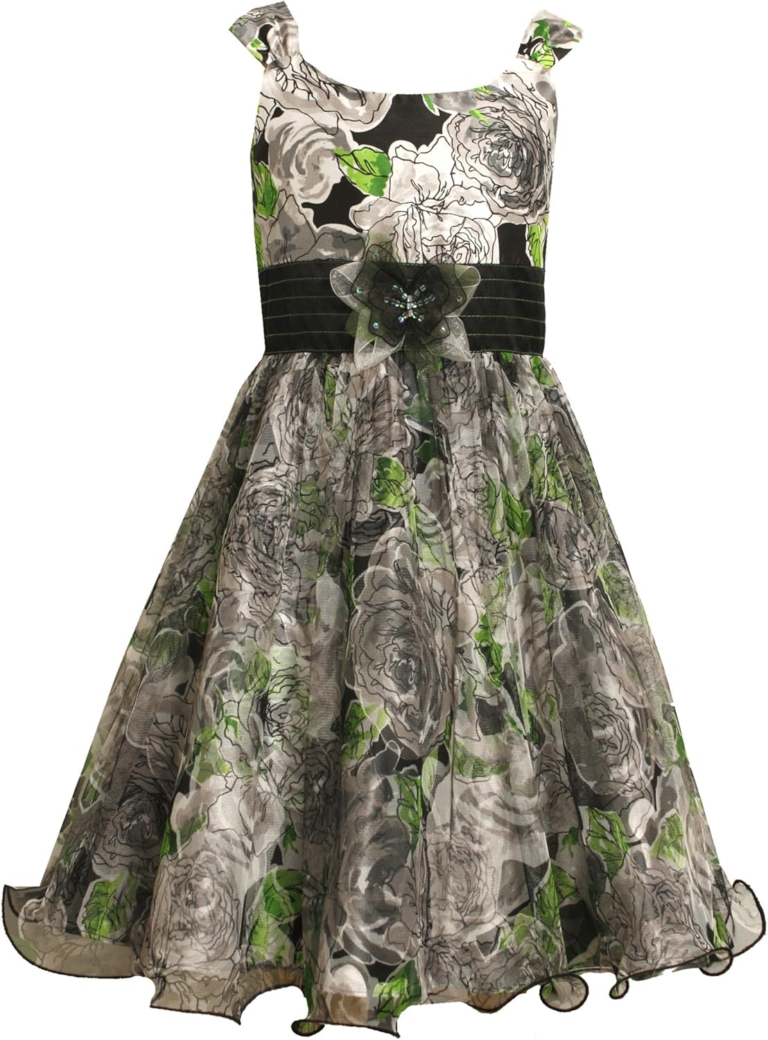 girls green floral dress