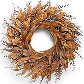 26" Artificial Fall Eucalyptus Wreath with Seeds for Front Door(Orange) | 3 Different Shape of Eucalyptus Leaves,Large Size,Full &amp; Vivid,for Autumn Porch Wall Window Fireplace Farmhouse Harvest Decor