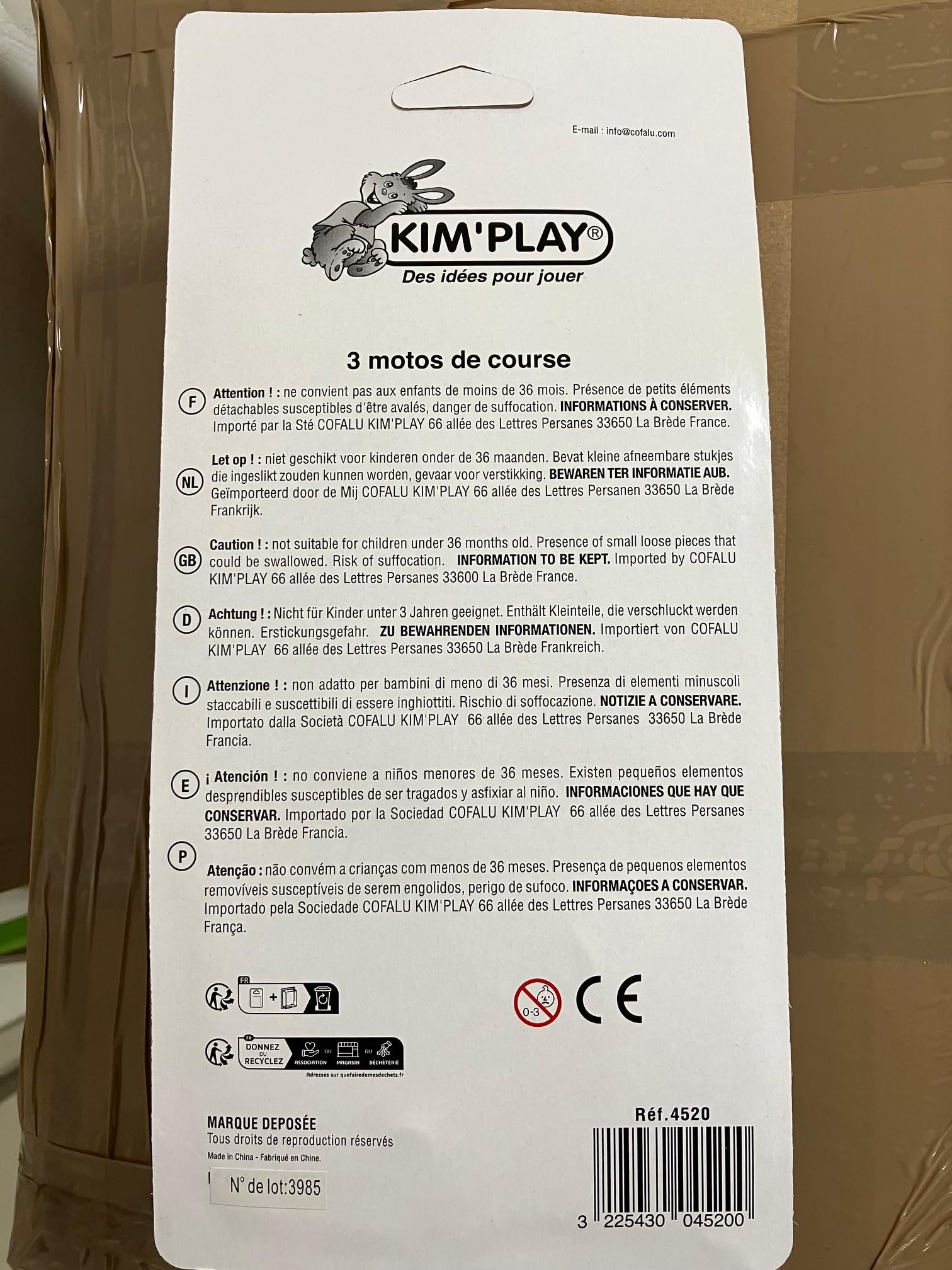 Kim'Play Moto Racing Motorbike (3 Pack)