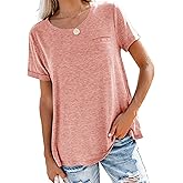 Bingerlily Women's Roll Up Short Sleeve T Shirts Crew Neck Tops Loose Causal Tees with Pocket