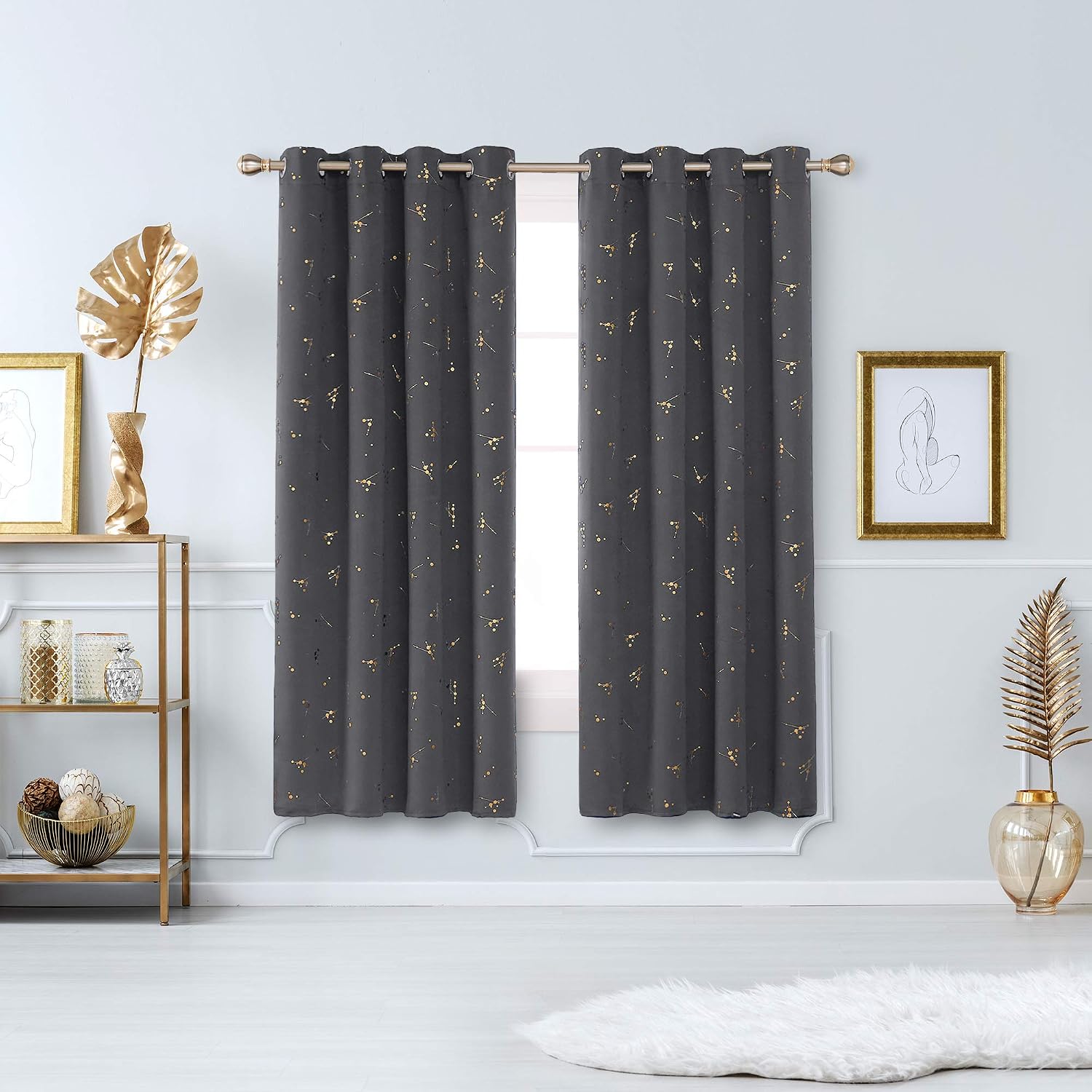 Deconovo Gold Printed Constellation W55 x L69 Inch Eyelet Blackout