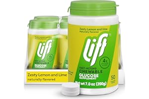 Lift Glucose | Fast-Acting Glucose Chewable Energy Tablets | Lemon & Lime | 50 ct Jar (Pack of 6)