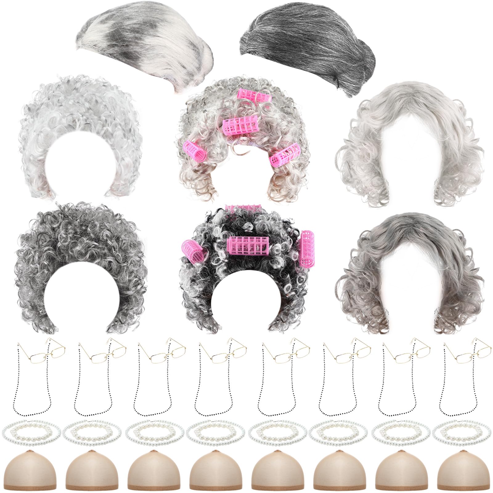 Photo 1 of CraftyDream 32 Pcs Old Lady Wig Costume for Women Grandma Granny Wig,100 Days of School Costume,Halloween Cosplay Christmas