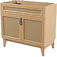 JONATHAN Y VAN1011A Javer 36 in. W x 18 in. D x 33 in. H Rattan Modern Farmhouse 2-Shelf Bath Vanity Cabinet Only (Sink Basin not Included), Oak