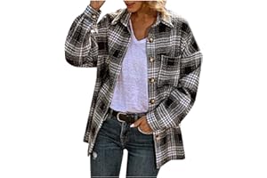 JMMSlmax Flannel Jacket for Women Trendy Womens Casual Plaid Shacket Button Down Long Sleeve Jacket Flannel Shirts Boyfriend