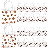Kosiz 24 Pcs Basketball Clear PVC Gift Goodie Bags with Handles Basketball Theme Party Favor Snack Candy Treat Tote Bag Bulk for Team Gifts Birthday Decorations Supplies, 7.87 x 7.87 x 3.14 Inch