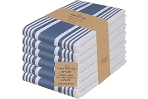Urban Villa Set of 6 Kitchen Towels Highly Absorbent 100% Cotton Dish Towel 20X30 Inch with Mitered Corners Trendy Stripes In