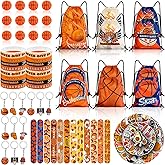 Yeepestmi 110Pcs Basketball Party Favors, Drawstring Bags Basketball Goodie Bag with Mini Ball, Wristband, Slap bracelets, Keychains, Stickers for Basketball Party Supplies