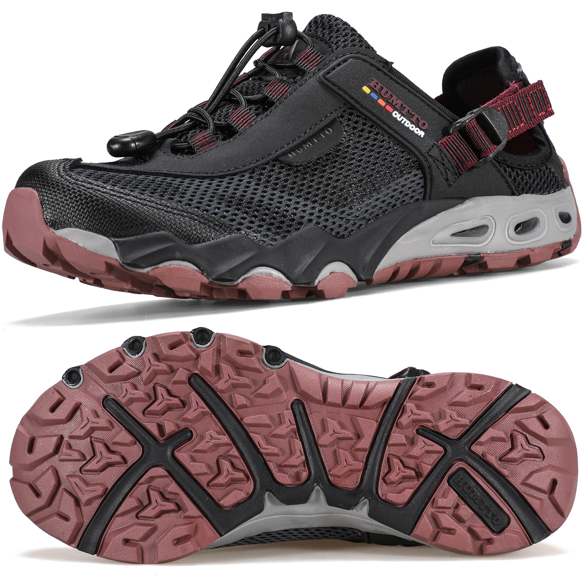 Photo 1 of HUMTTO Women's Summer Hiking Sandals Amphibious Water Shoes Lightweight Closed Toe River Shoes Water Sandals 6.5-7 Black Dark Red
