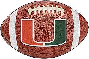 FANMATS NCAA University of Miami Hurricanes Nylon Face Football Rug,Multi,22"x35"