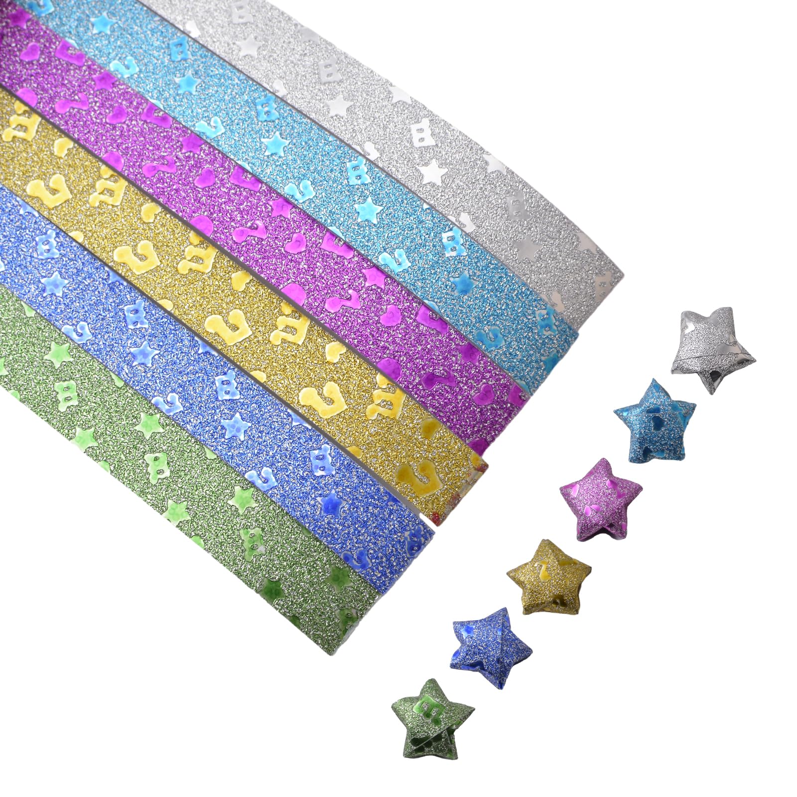 URROMA Star Origami Paper, 400pcs Music Pattern Symbols 7 Colors Lucky Star Glitter Origami Paper DIY Star Paper Strip