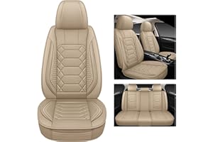 HAIYAOTIMES Leather Car Seat Covers Full Set, Waterproof Faux Leather Seat Covers for Cars, Non-Slip Car Interior Covers Universal Fit for Most Cars Sedans Trucks SUVs, Beige