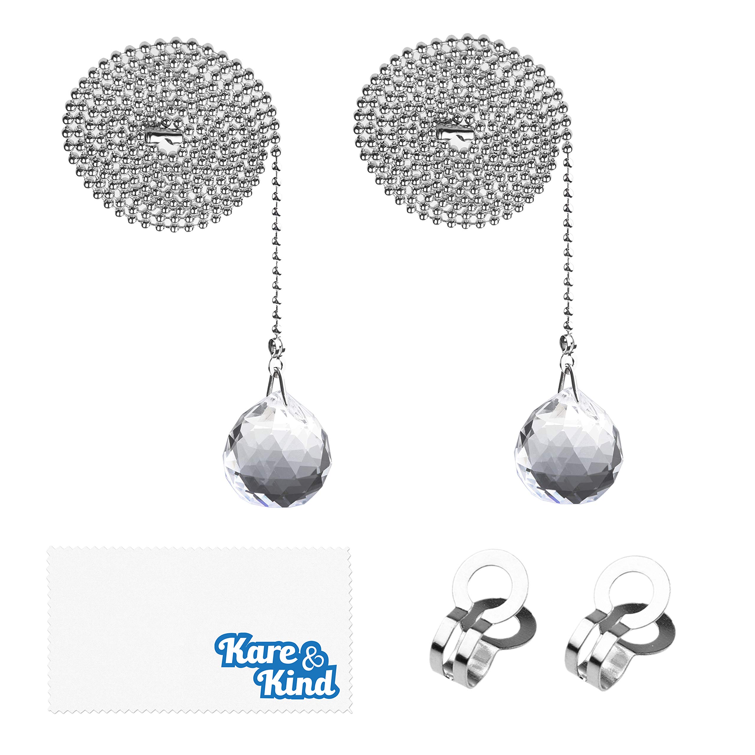 Kare & Kind Crystal Ball Ceiling Fan and Light Pull Chains - 2X Crystal Ball Pull Chains Set - Elegant Crystal Ball with 1M Pull Chain - for Ceiling Fans and Light - Pull Extenders - Home Use, Gift