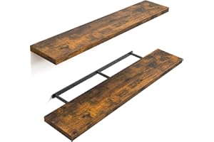 BAYKA Floating Shelves, 48" Wall Mounted Rustic Wood Shelves for Bathroom, Bedroom, Living Room, Kitchen, Office, Hanging Shelf for Books/Storage/Decor(Rustic Brown,Set of 2)