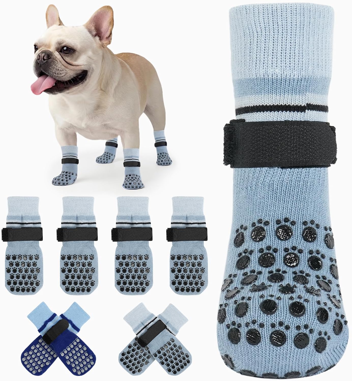 Kuoser Dog Socks, Non-Slip Dog Grip Sock for Hardwood Floors, No Twist Dog Boots & Paw Protectors 4 Pcs Anti-Scratch Hot Pavement Winter Snow Socks for Small Medium Large Senior Dogs, Grey M