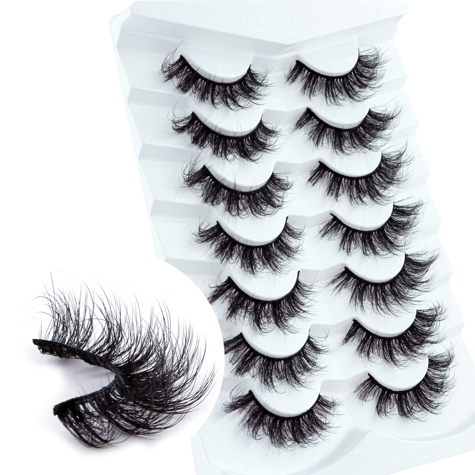 Leipple False Eyelashes 7 Pairs - Professional Reusable 8D Lashes - Natural Wispy Thick Fluffy Fake Eyelashes Faux Eyelashes (G01)