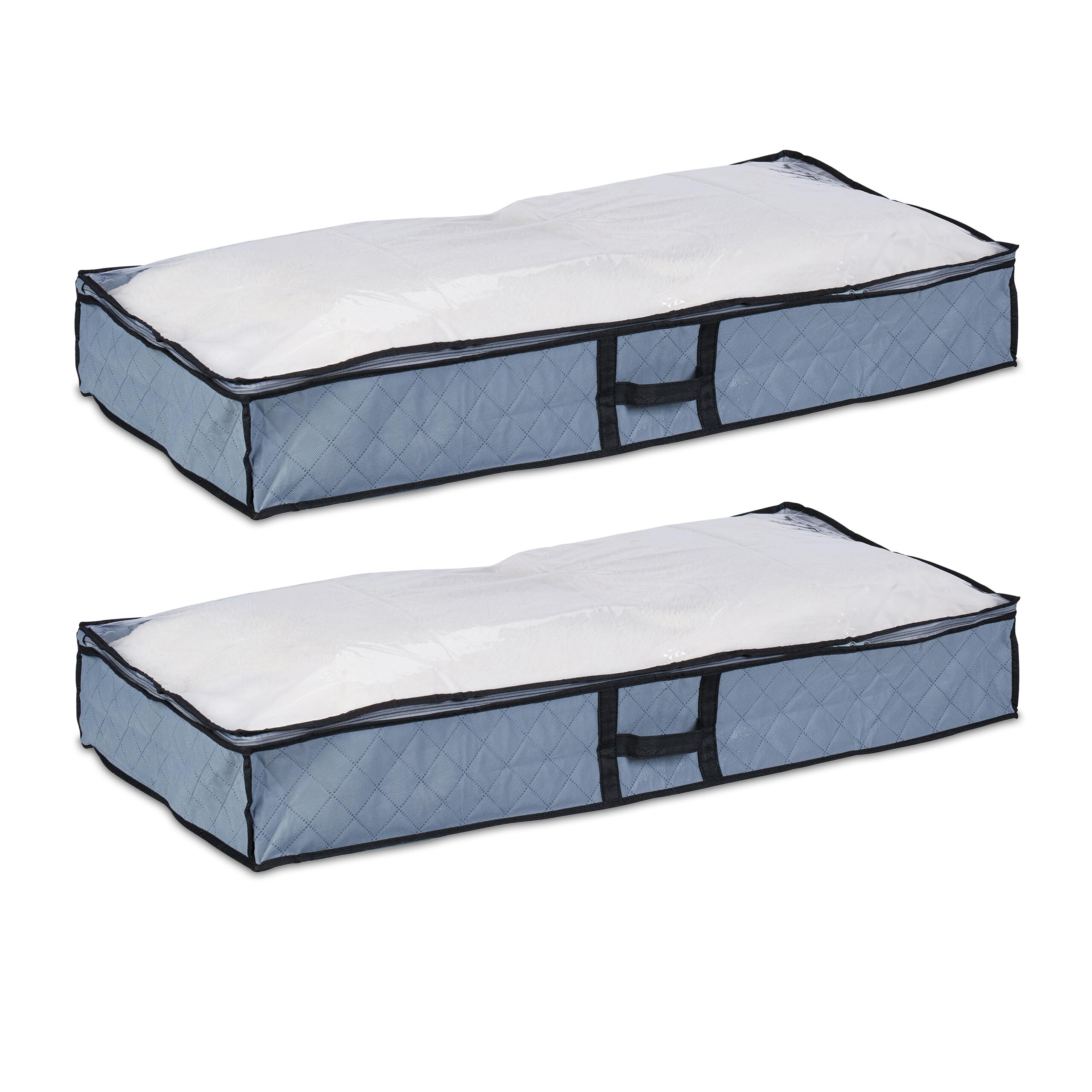 Relaxdays Set of 2 Underbed Storage Bags, Foldable, with Zip, Clothes, Blankets, Toys, Fabric, 14 x 100 x 50 cm, Grey