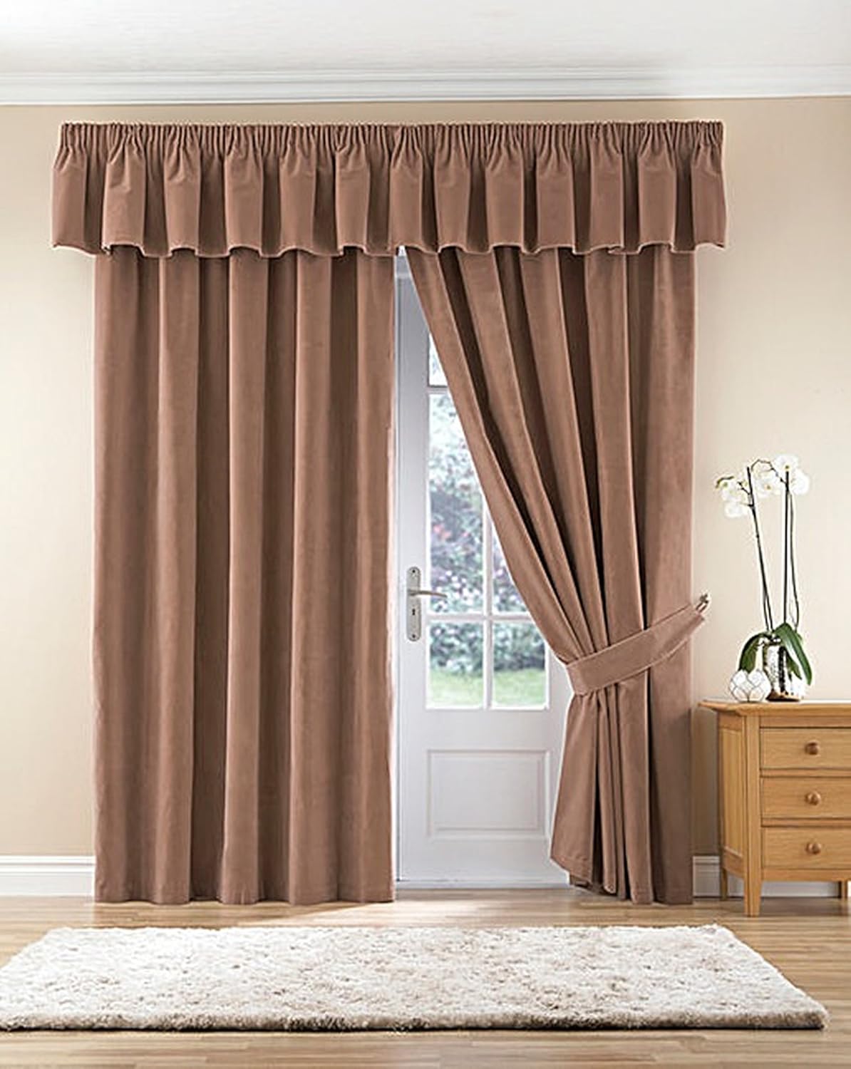 Thermal Velour Velvet Curtains Finished In Camel 66" Wide x 90" Drop