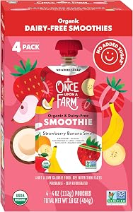Once Upon a Farm Organic Strawberry Banana Dairy-Free Kids Smoothie Pouch, 4ct/4oz