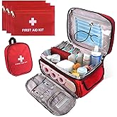 Dmnnlp First Aid Bag Empty, 5-Piece Set with Large Medical Organizer, 3 Portable Pouches & Carry Bag for Pet First Aid Kits, Home Adventure Travel Medical Supplies (Red)