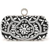 DTGN Evening Bags Clutch Purses for Women Formal, Beaded Clutch Rhinestone Handbags Shoulder Bag with Chain Sparkly for Wedding Bride Guest Party Black