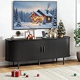 55" TV Stand with Power Outlet, Modern Media Console with Sliding Doors, Entertainment Center for TVs up to 60 Inch, Adjustable Shelves, Black