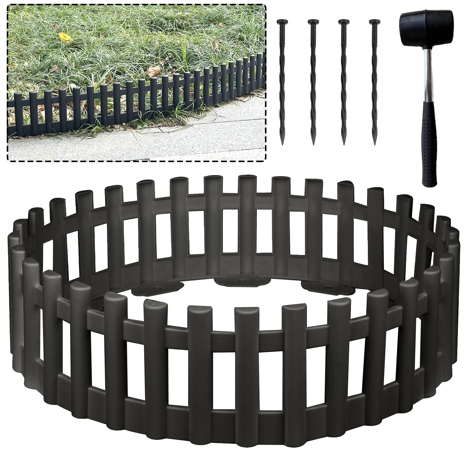 Photo 1 of Citrine Garden 60Ft Black Garden Edging Border, Include 42Pcs 4.5" Tall Garden Landscape Edging Borders, 90Pcs Anchoring Stakes and Rubber Mallet Hammer for Lawn,Flower Garden Outdoor Patio Pathway