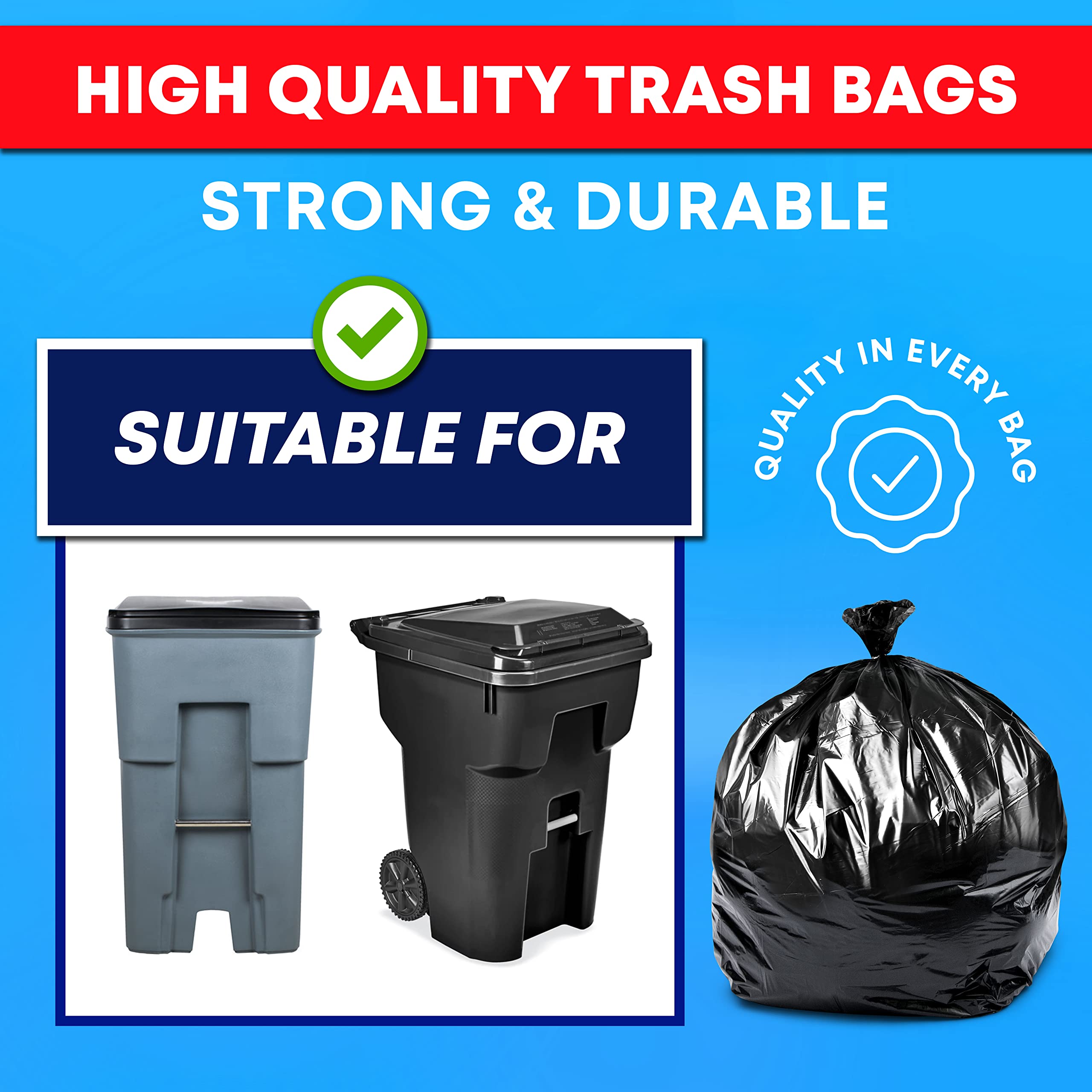 Mua Tasker 55 Gallon Contractor Trash Bags 3 Mil (50 Bags w/Ties) Large ...