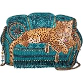 Mary Frances Lazy Leopard Beaded Crossbody Handbag | Leopard-inspired beaded crossbody handbag with removable chain strap for essentials and special occasions.